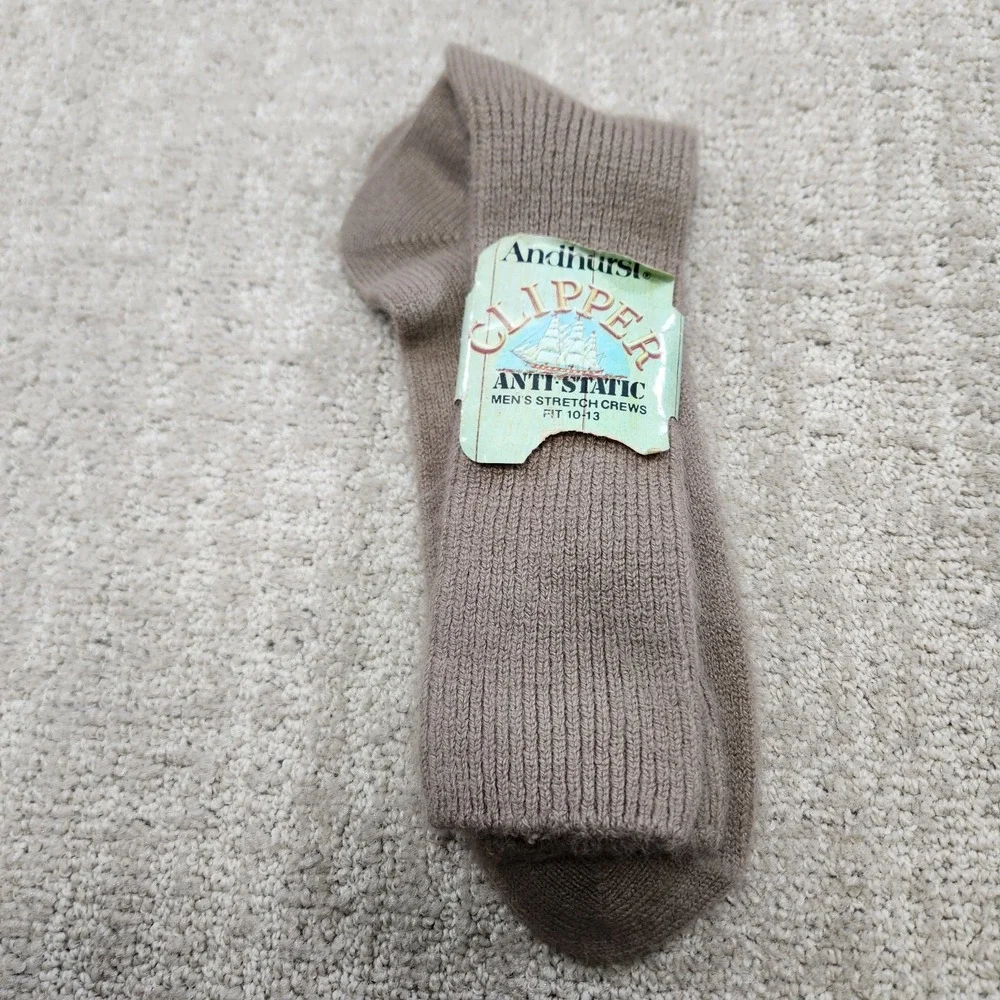 Vintage 70s NOS Socks Men 10-13 Anti Static Stretch Crew Andhurst Clipper